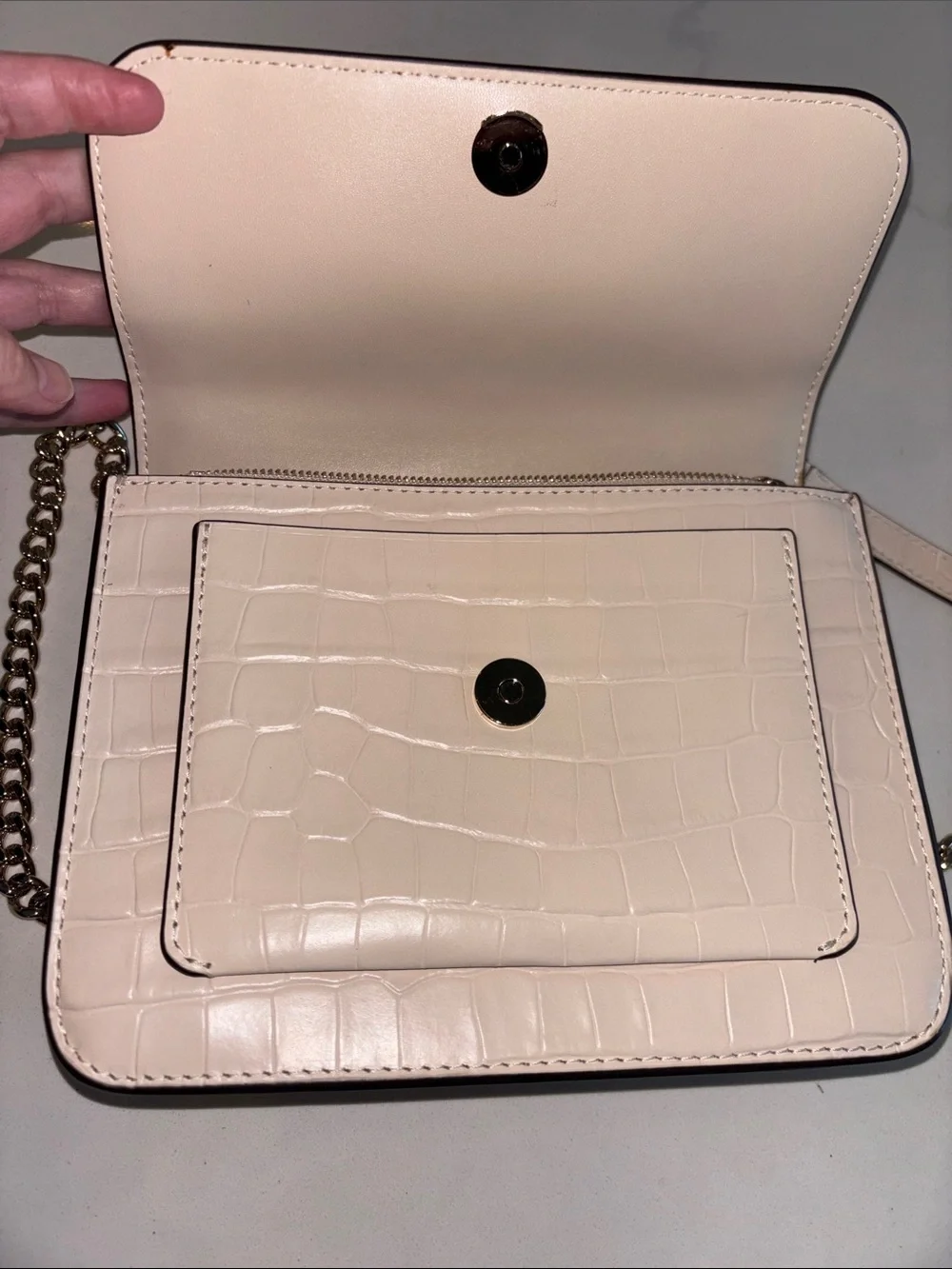 Kate Spade Ivory Leather Croc Embossed Shoulder Bag and Crossbody